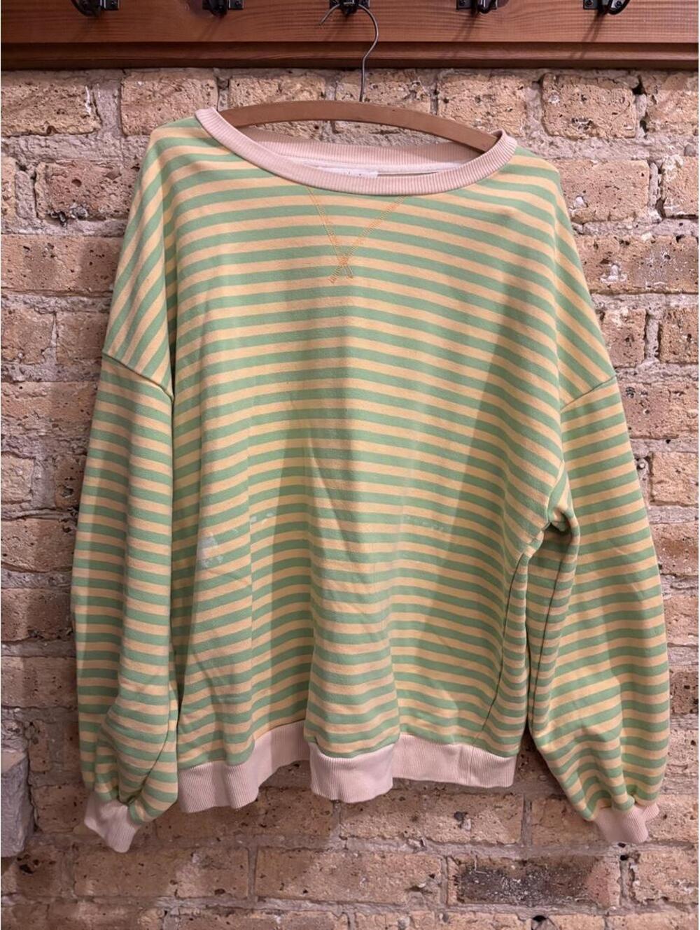 UEU green and beige horizontal striped sweatshirt in a L #stripes #cozy
